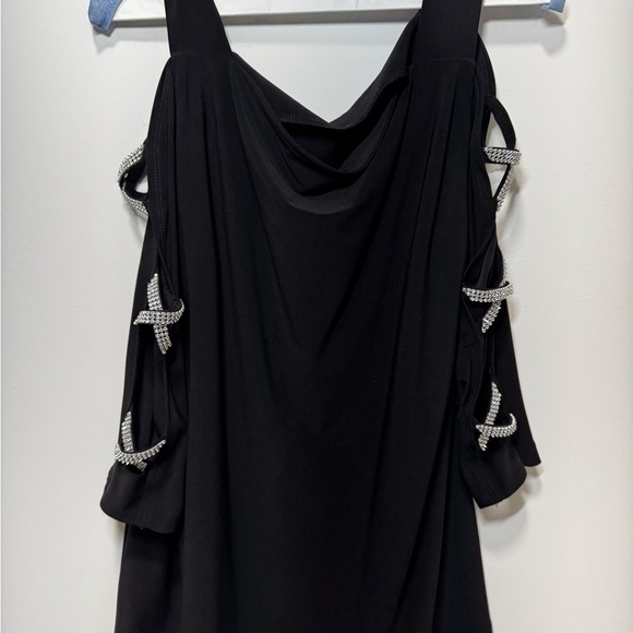 MSK Black Asymmetrical 3/4 Sleeve Blouse with Cut-Out Details - Picture 2 of 4